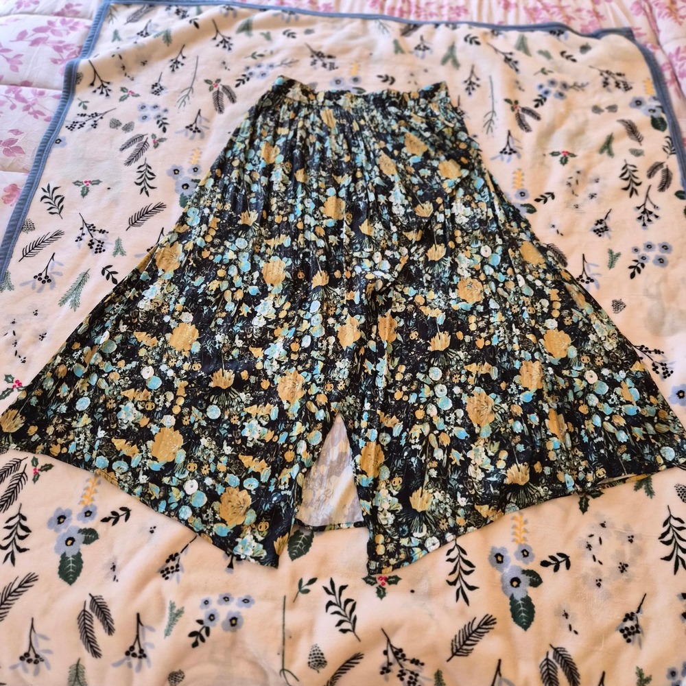 Maeve Anthropologie Floral Faux Wrap Skirt Black Small Boho Whimsigoth Festival